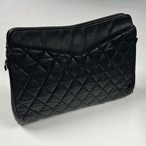 Linea Gani Vintage Quilted Leather Ziptop Clutch Bag